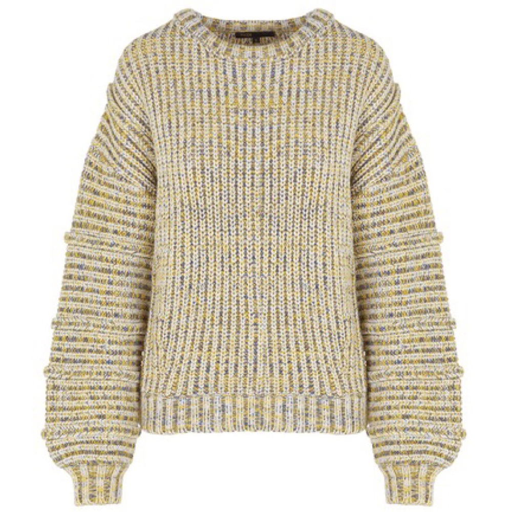 Maje Yellow & Cream Marled Ribbed Crewneck Sweater